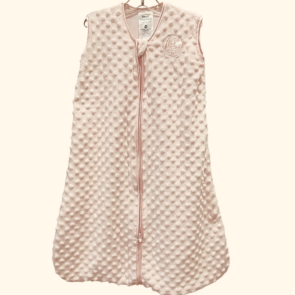 Halo Sleepsack Pink Minky Dot Soft Medium 6-12 Months Infant Full Zip Excellent